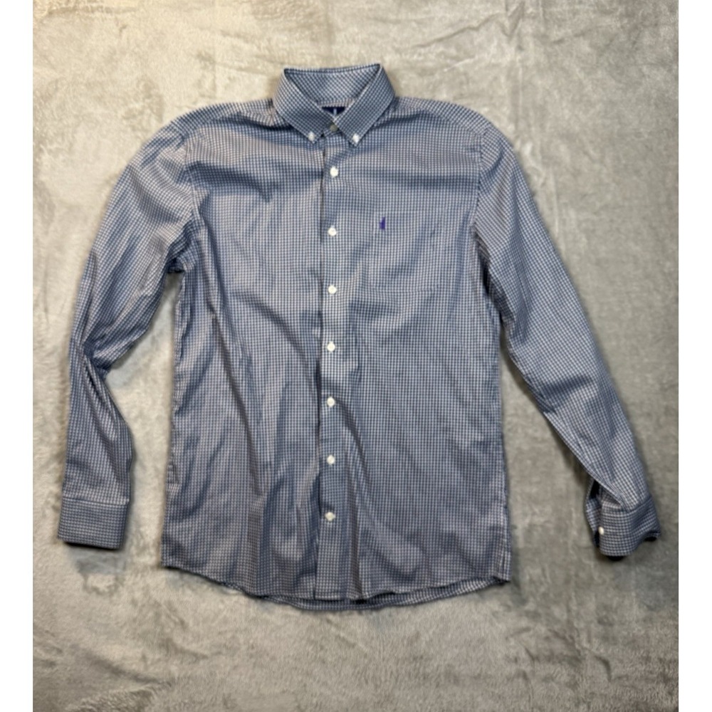 Johnnie O Shirt Men's Medium Blue Plaid Button Down Bamboo Long Sleeve